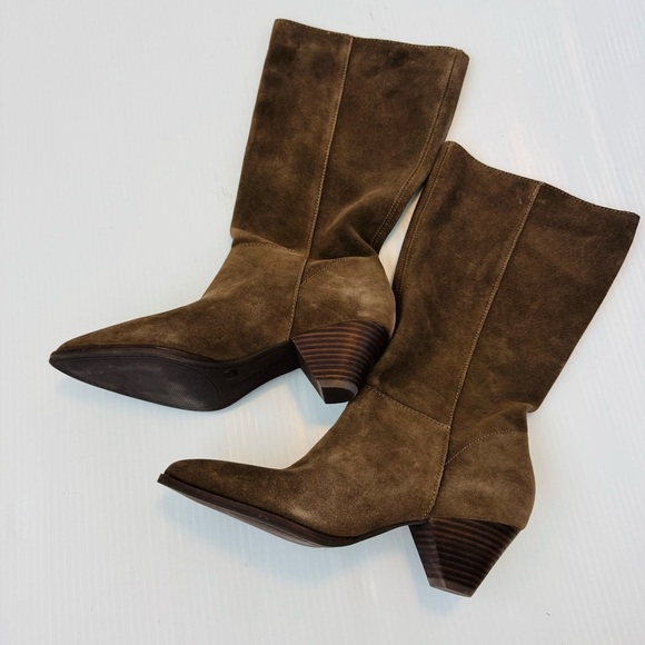 Lucky Brand Women's Fukko Mid-Calf Boots Brown Suede Heeled Boots - Picture 4 of 9